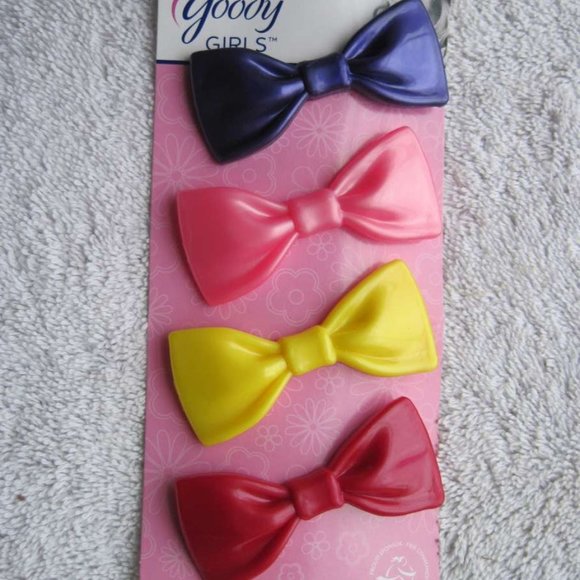 4 Goody Girls Plastic Bow Metal Stay Tight Put 2" Hair Barrettes Secure Clasp - Picture 1 of 7